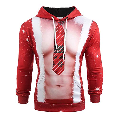 Hunputa Mens Blouse,Mens 3D Printed Christmas Pullover Long Sleeve Hooded Sweatshirt Tops Blouse 
